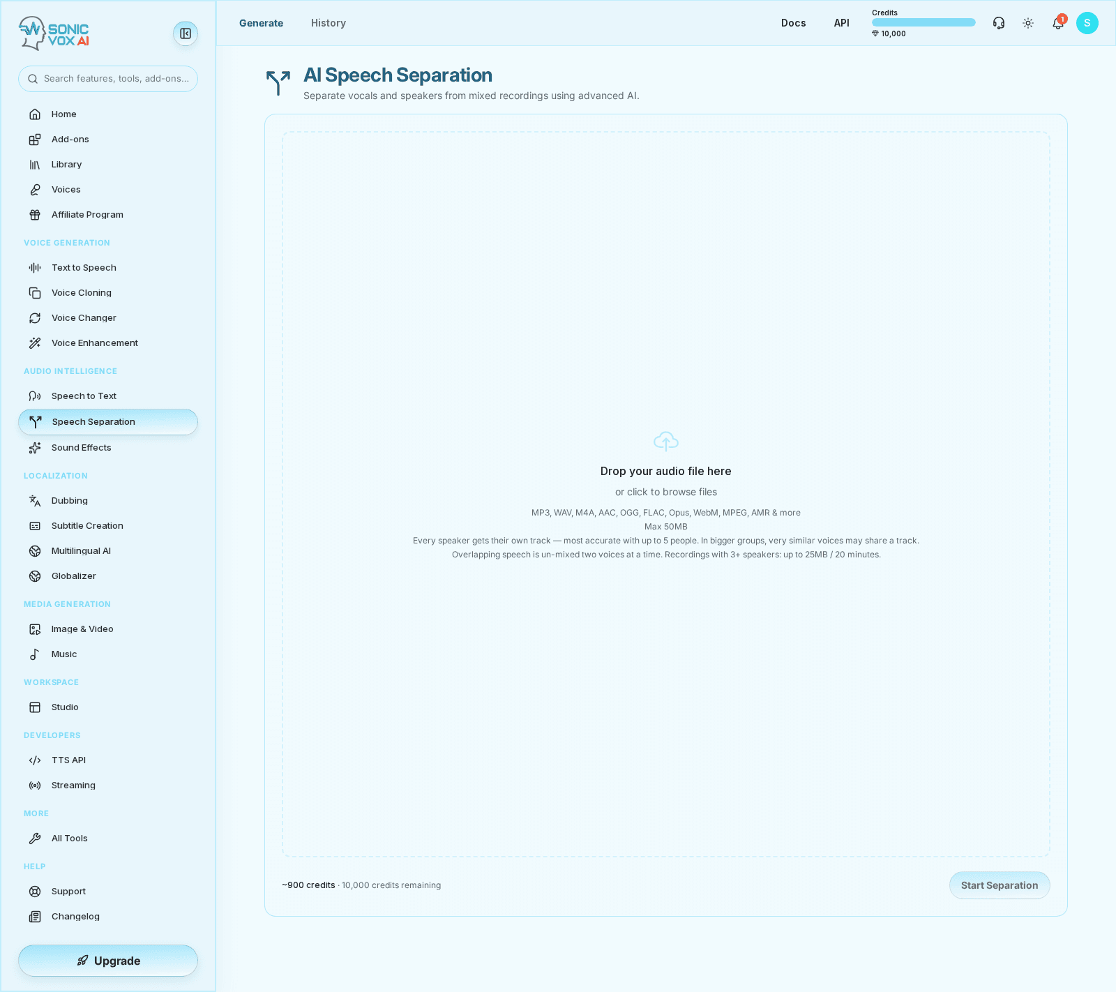 Speech Separation in SonicVox