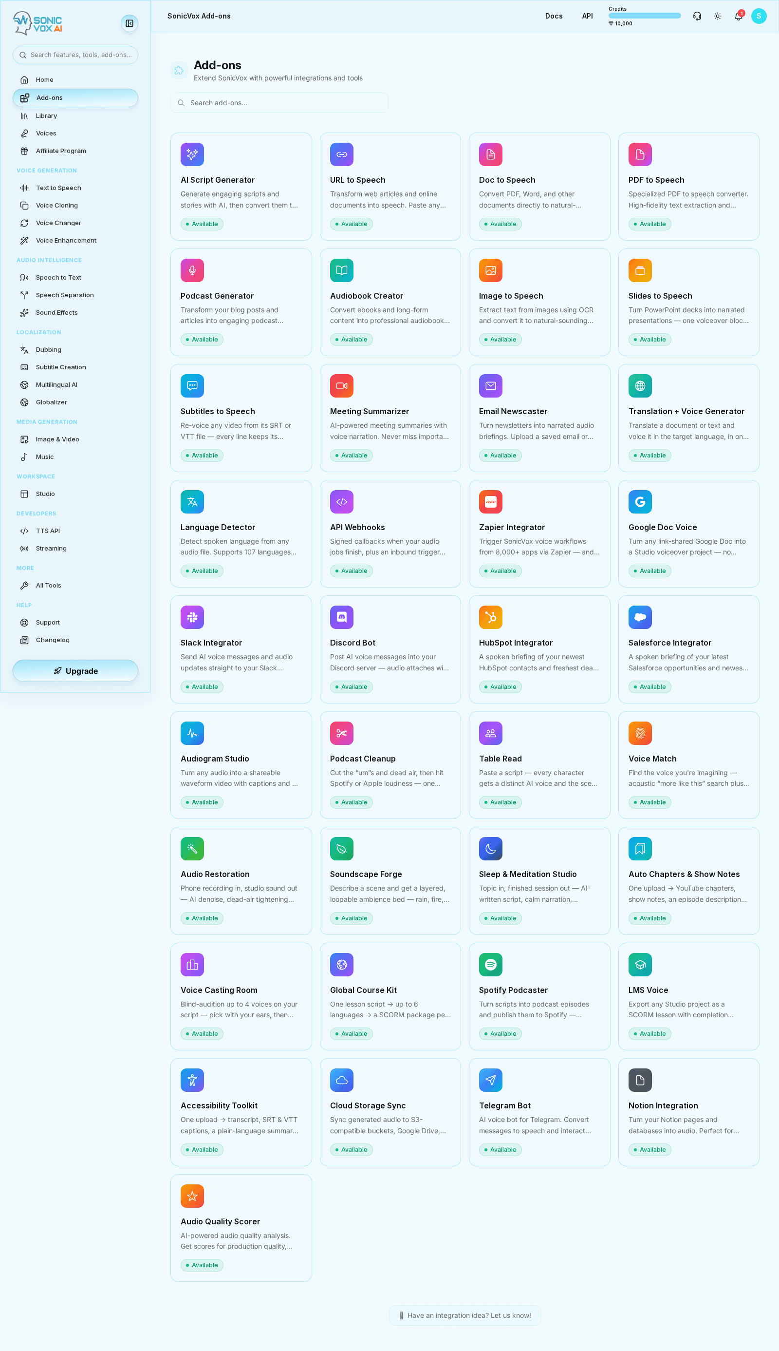 Addons in SonicVox